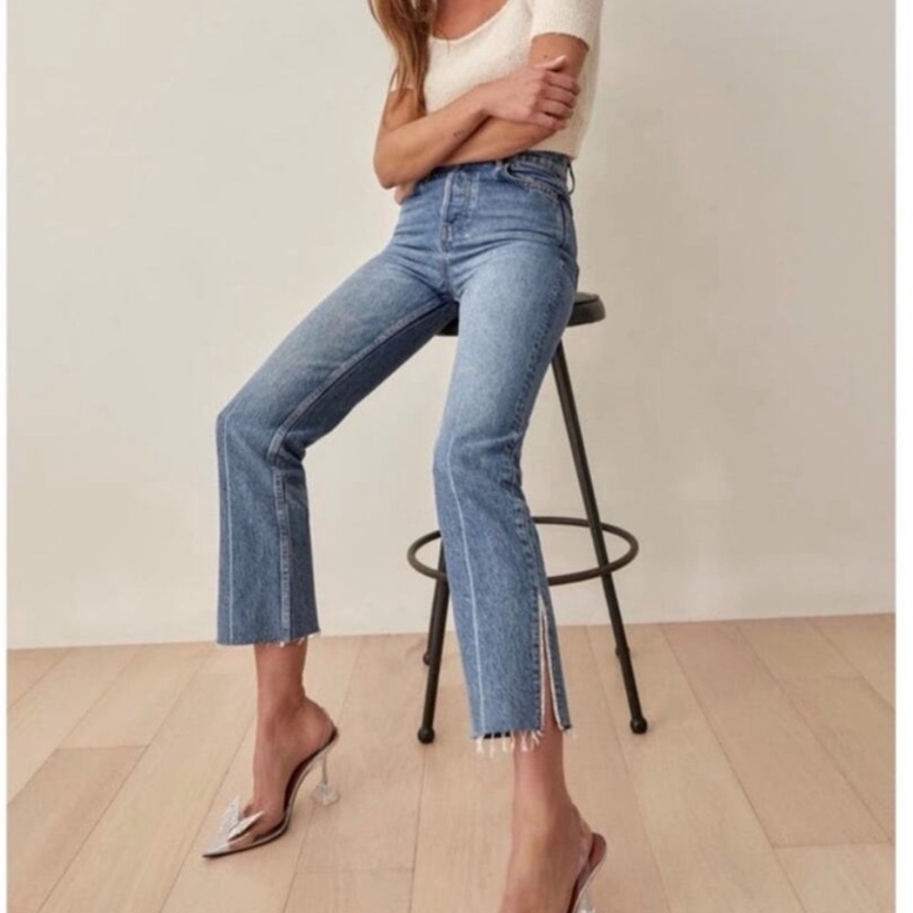 Reformation Blue Cropped Rhinestone Jeans